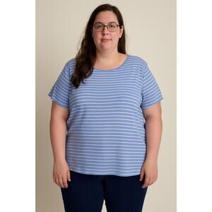 Croft & Barrow Blue White Stripe Tee Women’s 2XL Casual Short Sleeve